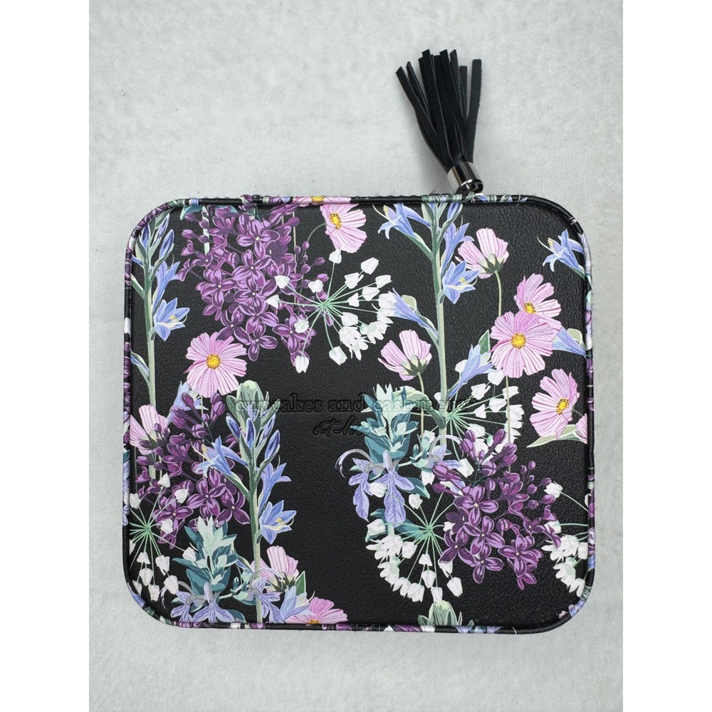 Cupcakes and Cashmere Jewelry Travel Case Floral Black‎ Purple Tassel Square NEW